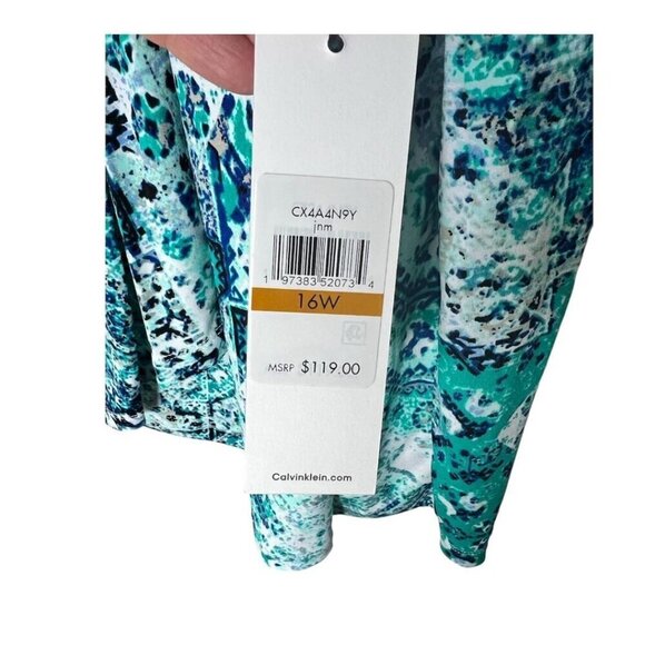 Calvin Klein Womens Blue Green Print Faux Wrap Sheath Dress Sz 16 W New - Picture 7 of 10